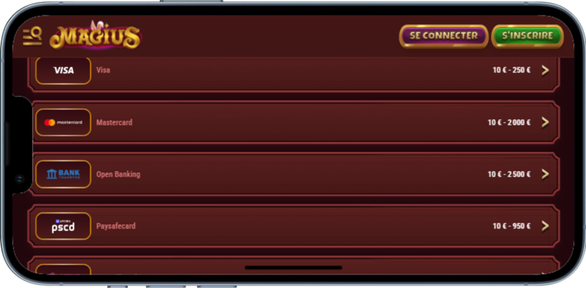 Méthodes de Paiement sur la Version Mobile de Magius Casino
