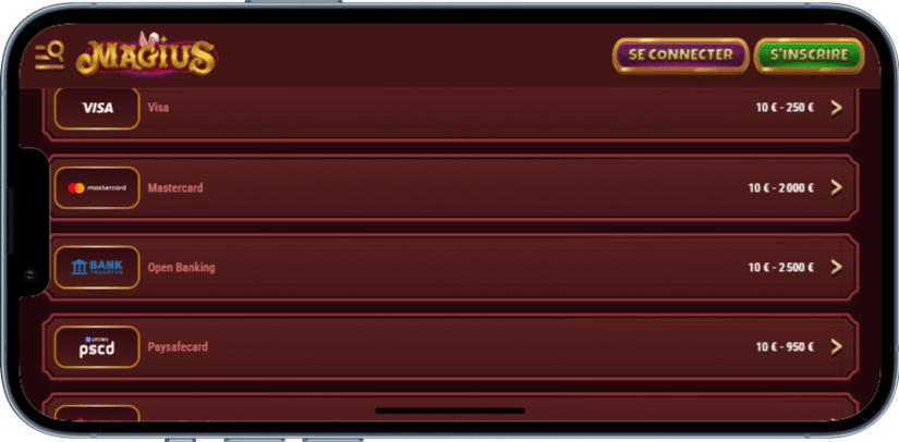 Méthodes de Paiement sur la Version Mobile de Magius Casino