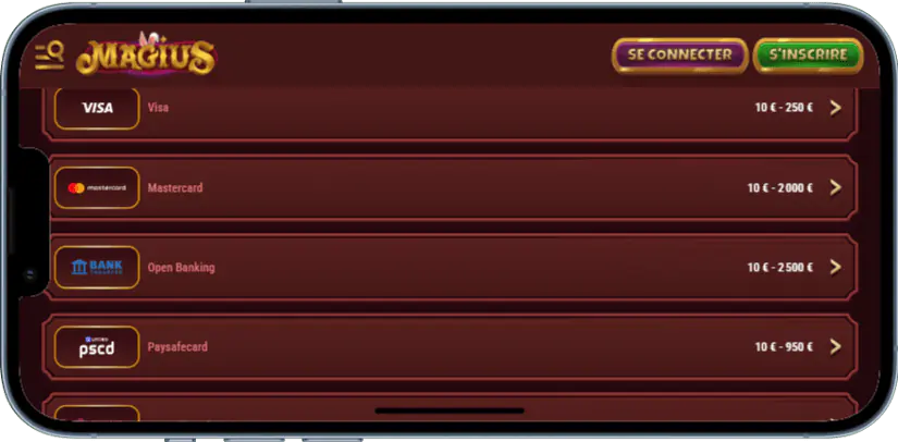 Méthodes de Paiement sur la Version Mobile de Magius Casino